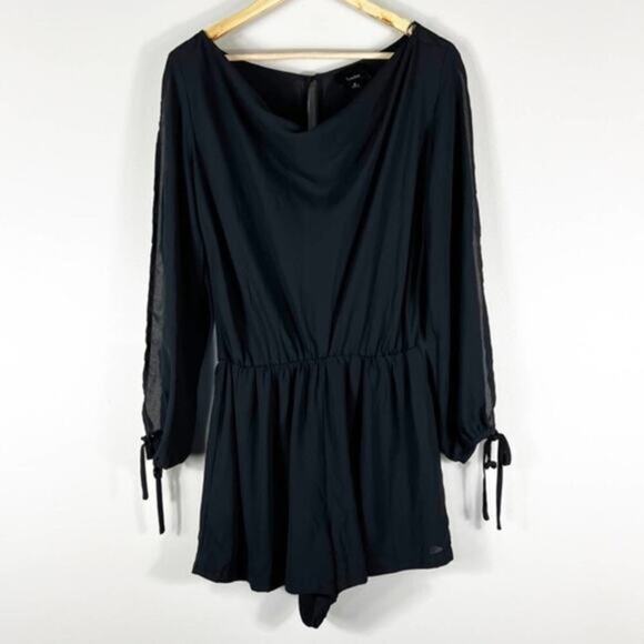 Lumiere Anthropologie Black Long Sleeve Drape Front Romper - Picture 1 of 5